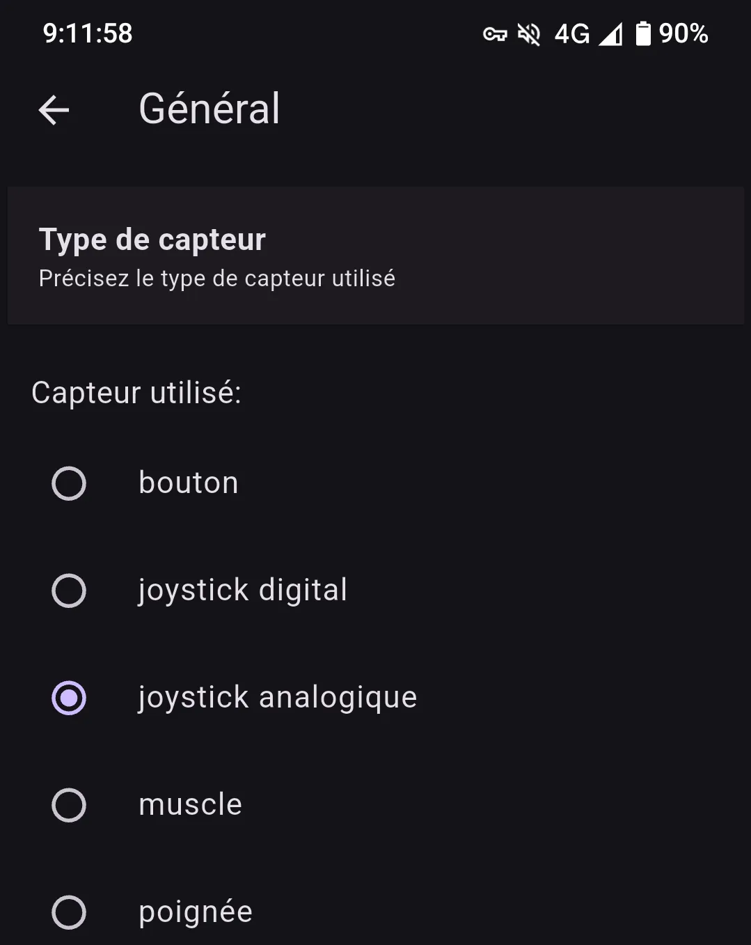 Sélection du type de capteur