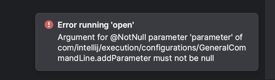 open or e2e command is null