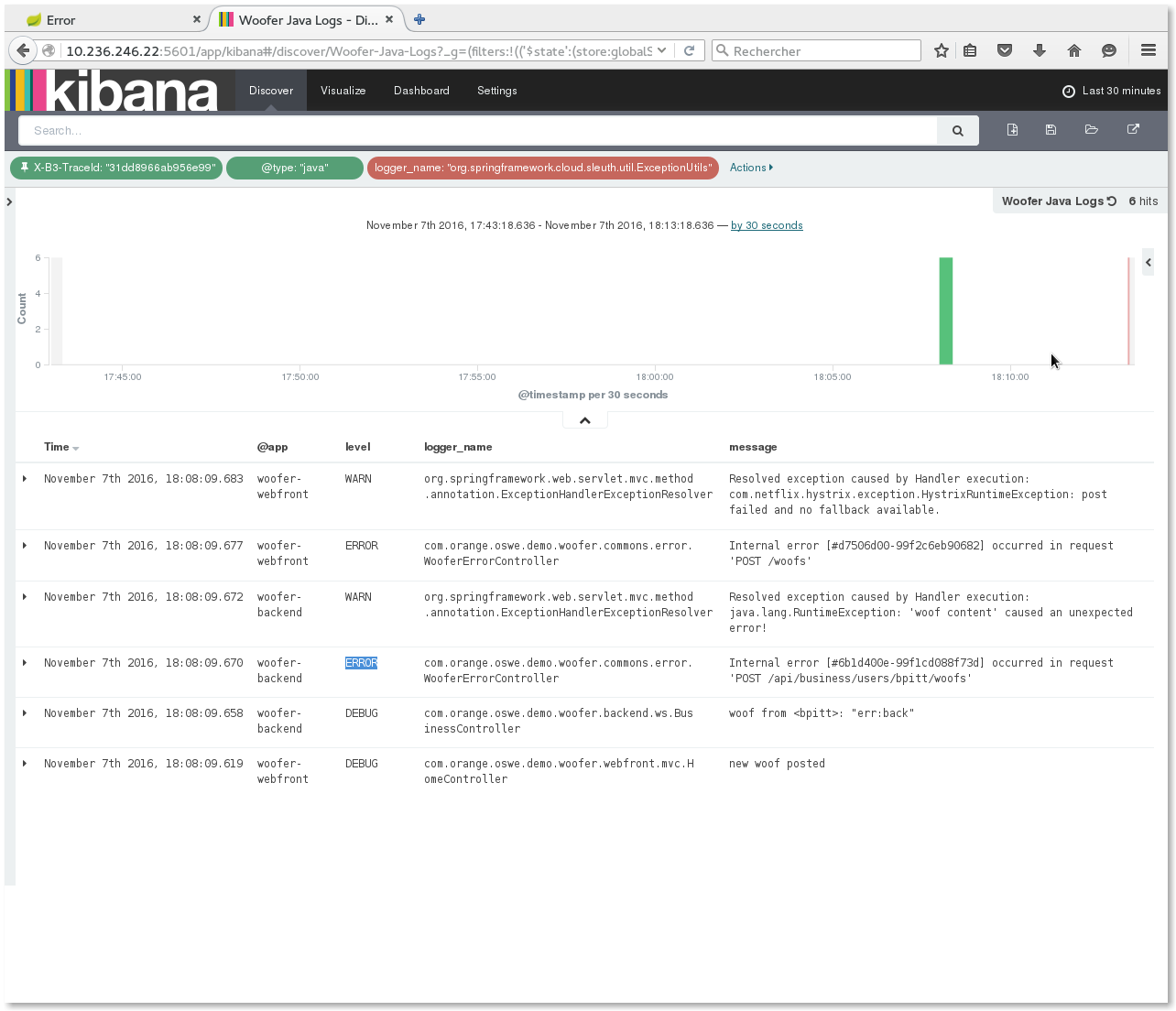 Kibana: Java logs by trace ID